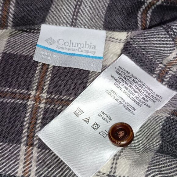 Columbia: Gray Plaid Long-Sleeve Button Down Flannel Shirt, Men's Size L - Picture 3 of 5